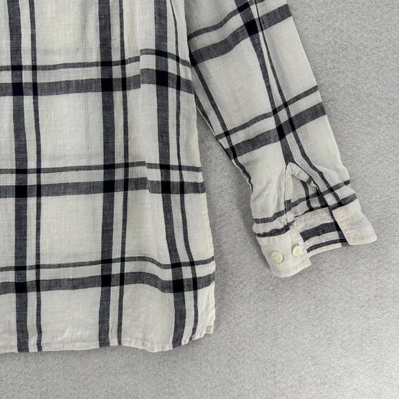 Talbots Collection Blouse Womens 4 Ivory & Black Plaid Button Up 100% Linen Top - Picture 8 of 14